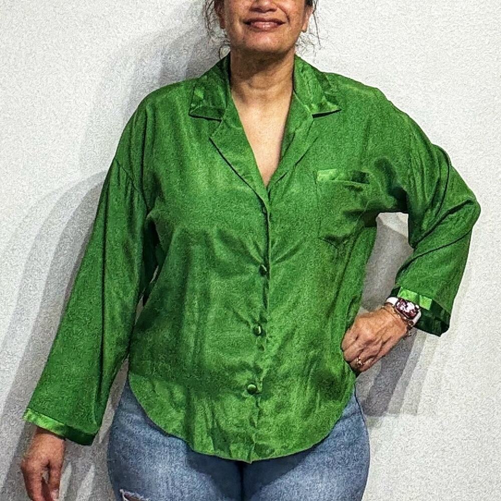 Victoria's Secret Green Vintage Satin Blouse Sz S